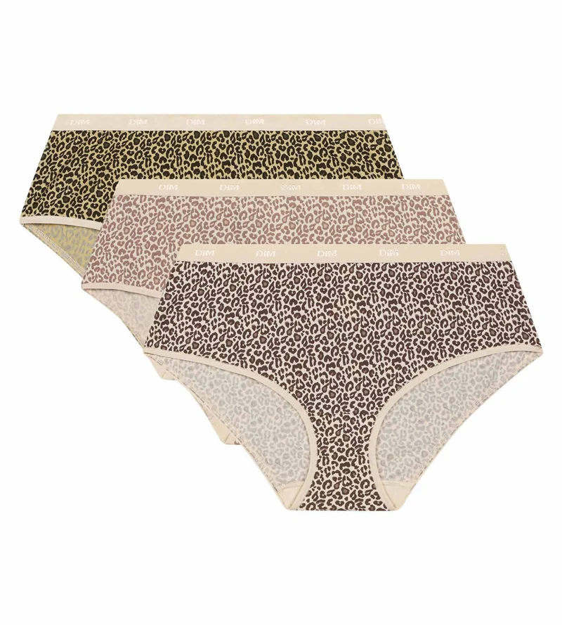 3er-Set Boxershorts für Frauen mit Leopardenmuster Schwarz Beige Les Pockets