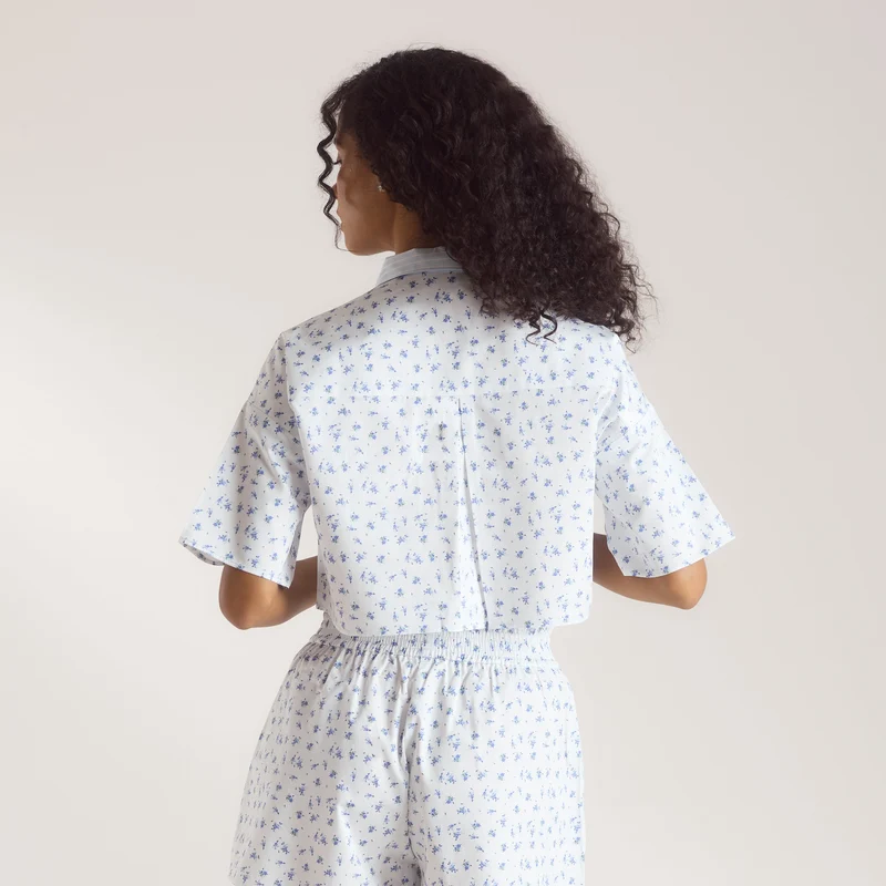 Bloom & Stripe Short-Sleeved Pyjama Shirt - Blue