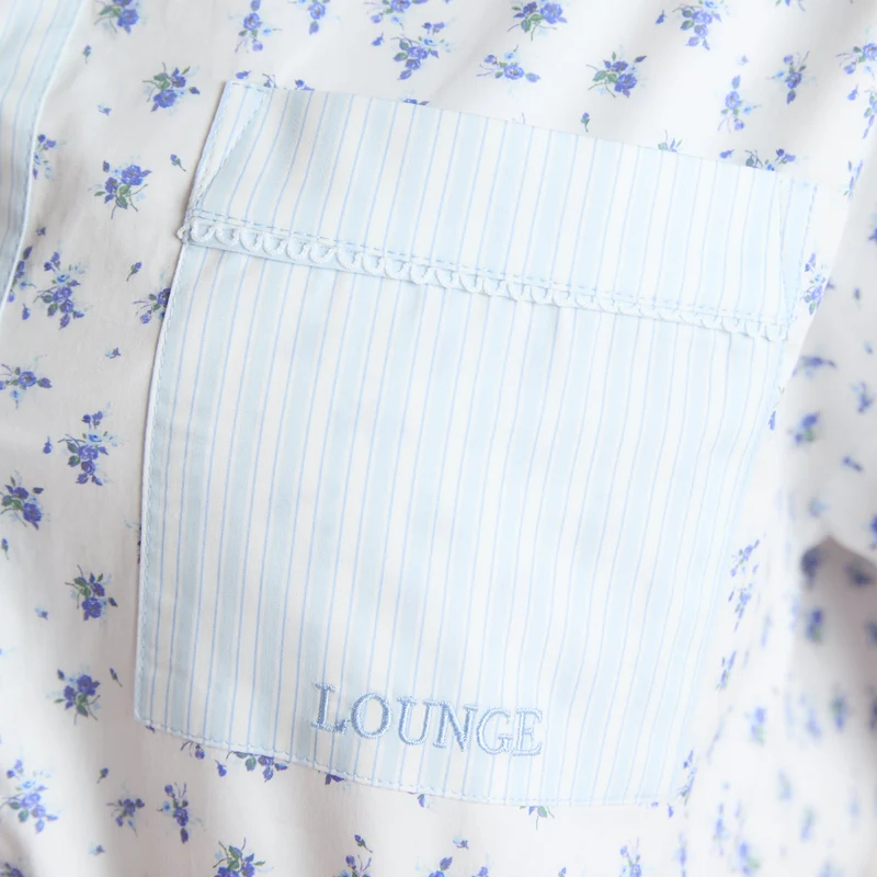 Bloom & Stripe Short-Sleeved Pyjama Shirt - Blue