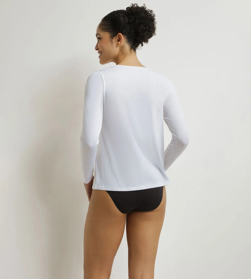 T-Shirt, Damen, Langarm, aus Baumwolle Weiß Dim Thermal