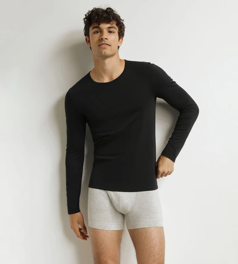 Herren-T-Shirt mit langen Ärmeln Schwarz Dim Thermal