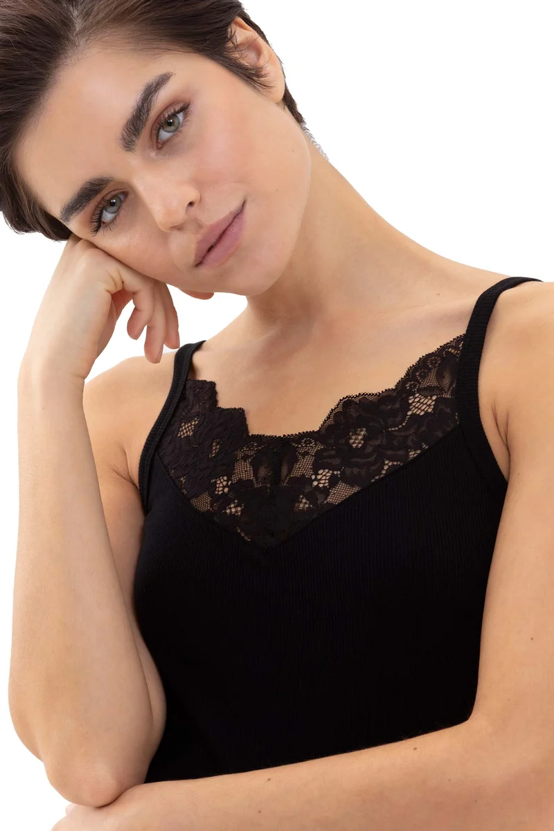 Spaghetti-Top mit Spitze, V-Neck, ORGANIC COTTON
