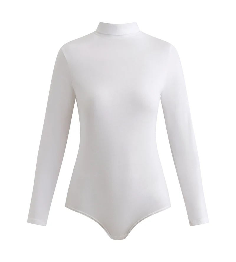 Body, langarm, Damen, Stehkragen Weiß Dim Thermal