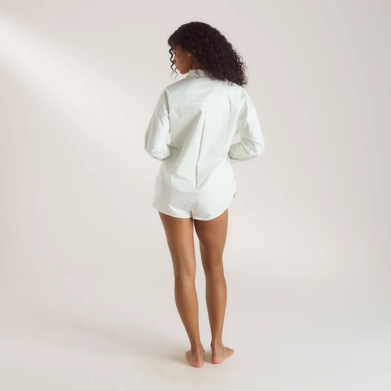 Bloom & Stripe Shirt Romper - Sage