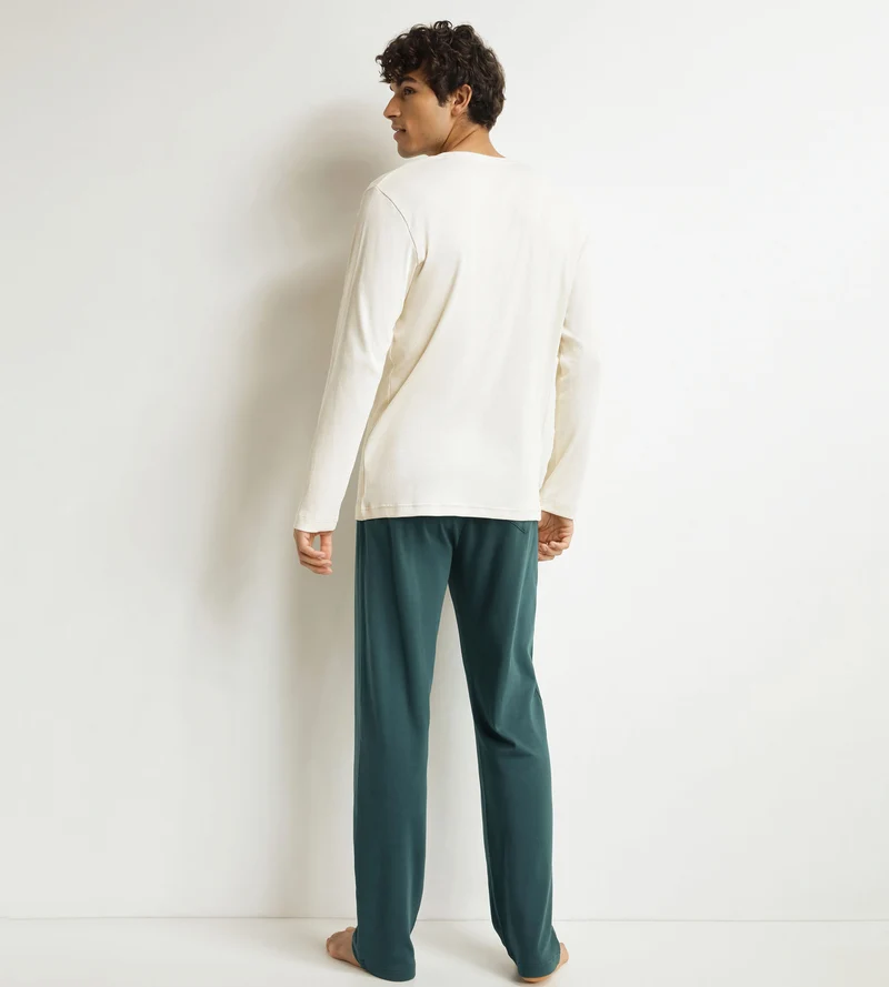 Pyjama-Hosen-Set für Männer Ivory Grün Dim