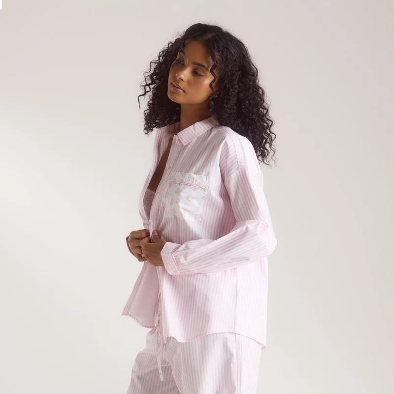 Bloom & Stripe Pyjama Shirt - Pink