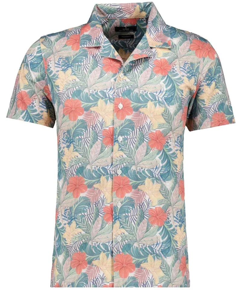 Softknit-Hemd mit Tropical-Print, kurzarm