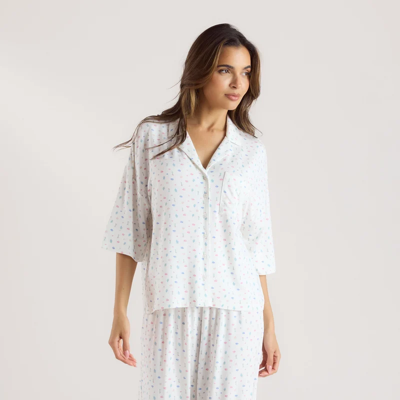 Modal Short Sleeve Pyjama Shirt - White Floral