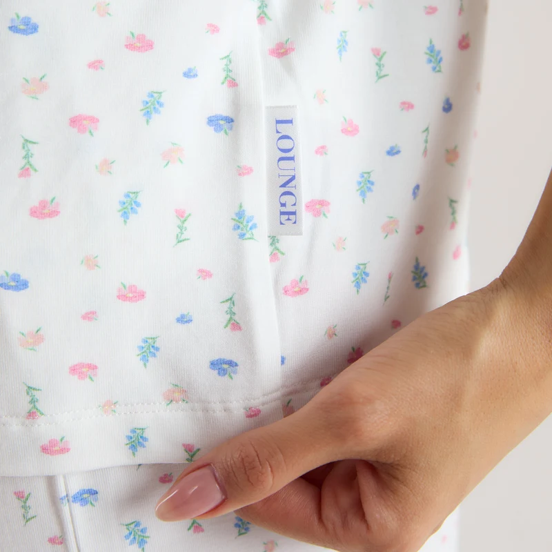 Modal Short Sleeve Pyjama Shirt - White Floral