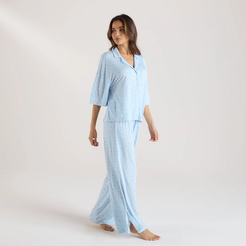 Modal Short Sleeve Pyjama Shirt - Blue Floral
