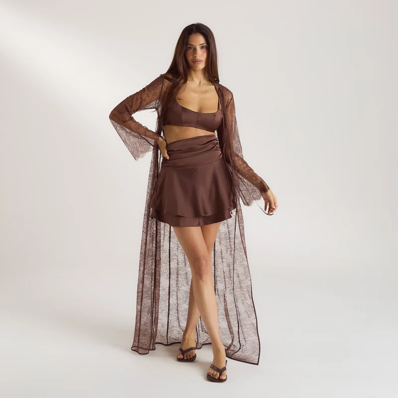 Mimi Lace Maxi Robe - Chocolate