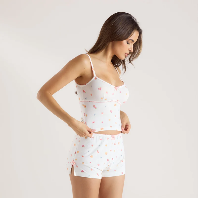 Modal Cami Pyjama Top - White Fruits