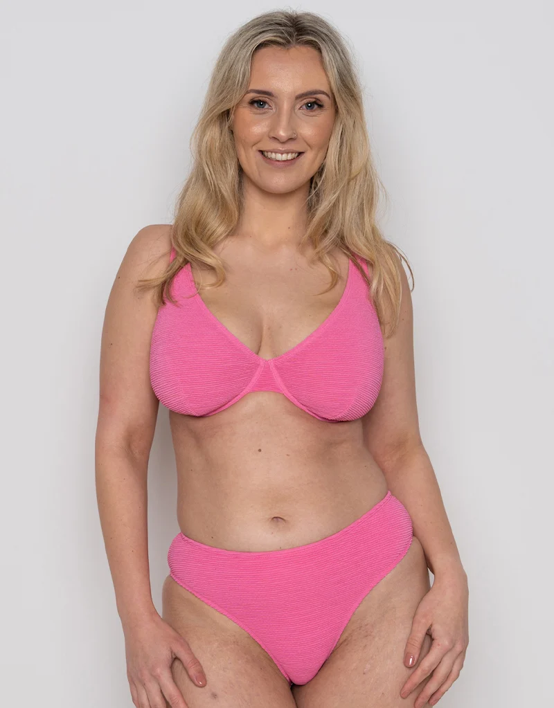 Ivory Rose Scrunch High Waist Bikini Bottom Bright Pink