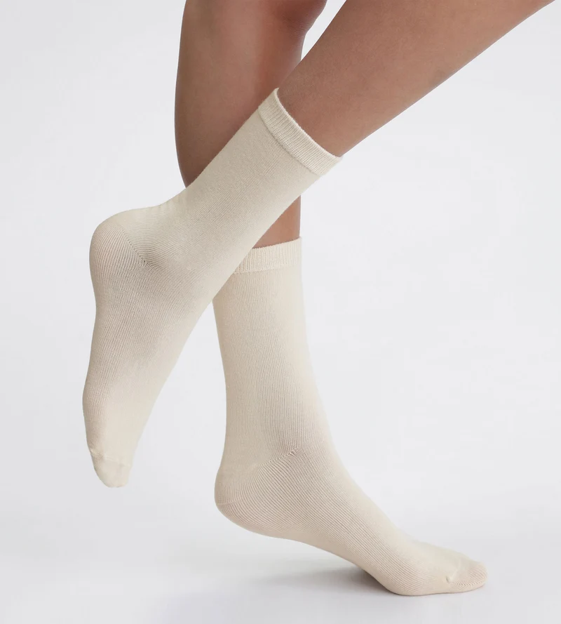 2-Paar-Set Damen-Socken Creme Thermo Fleece
