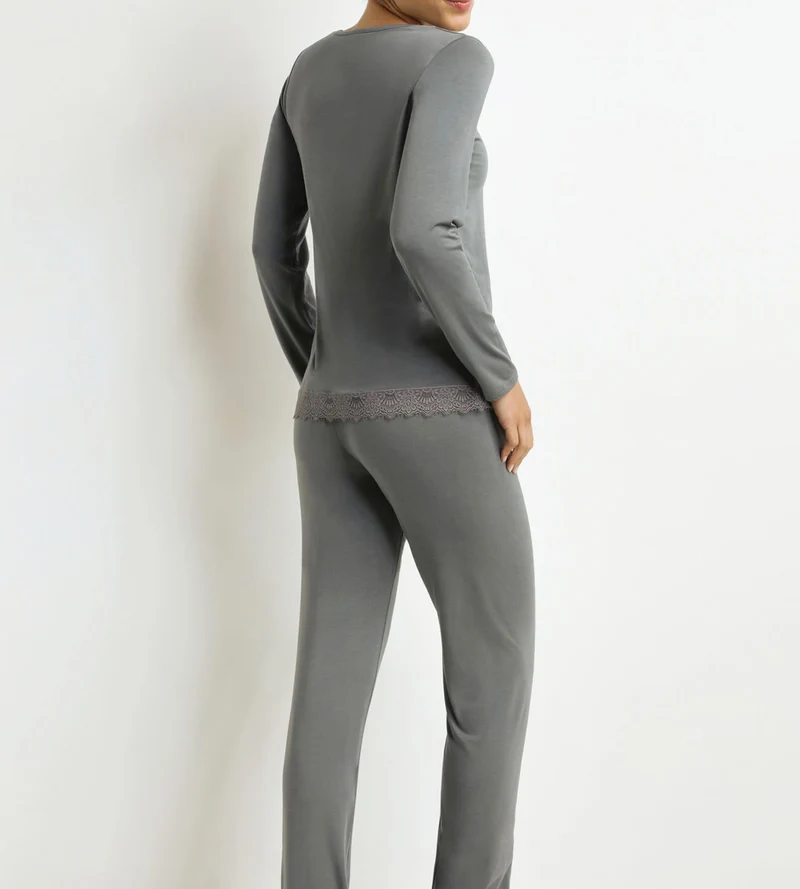 Damenpyjama Hose Grau mit Spitze Don't Disturb