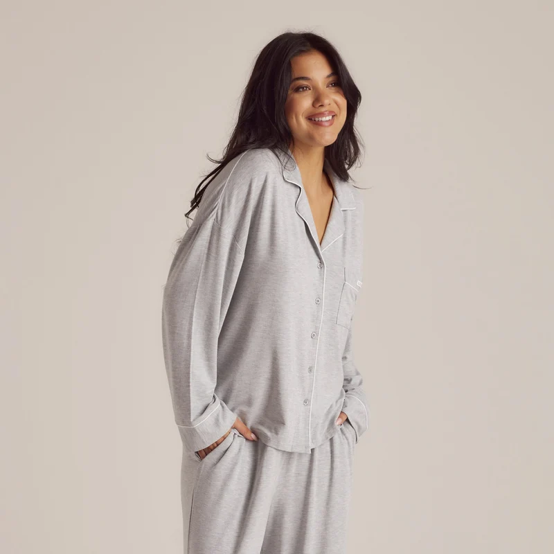 Modal Pyjama Shirt - Grey Marl