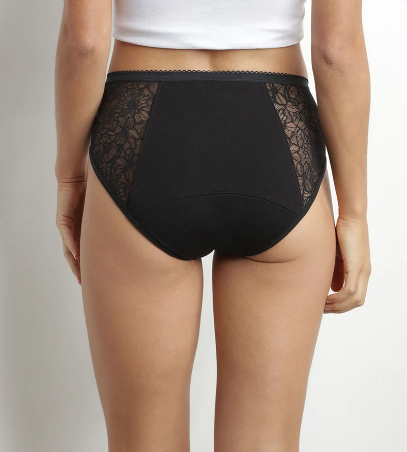 Menstruationsboxershorts aus Bio-Baumwolle mit Spitze Schwarz Sehr starke Blutung Dim Protect
