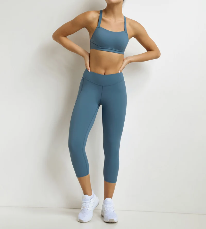 Dim Move kurze Sportleggings für Damen aus Mikrofaser in Blau Jean