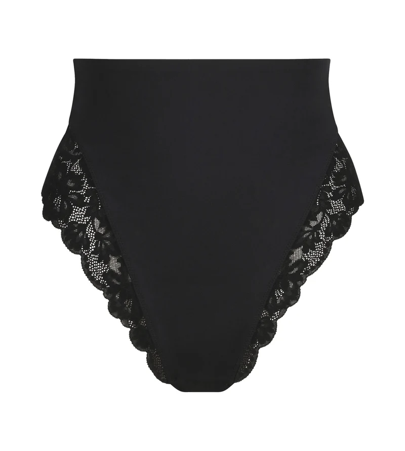 Schwarzer Mikrofaser- und Spitze-Shaping-String mit hohem Bund – DIM Silhouette Elegance