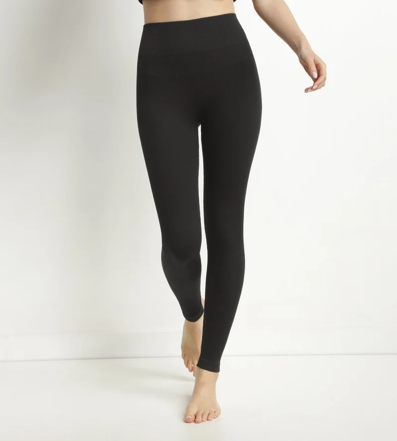 Schwarze gerippte Leggings für Damen von Dim Relax & Go mit extra breitem Bund