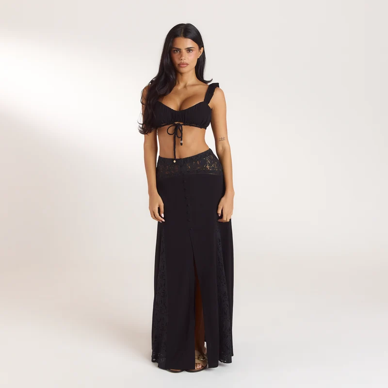 Gerüschtes Bralette - Schwarz