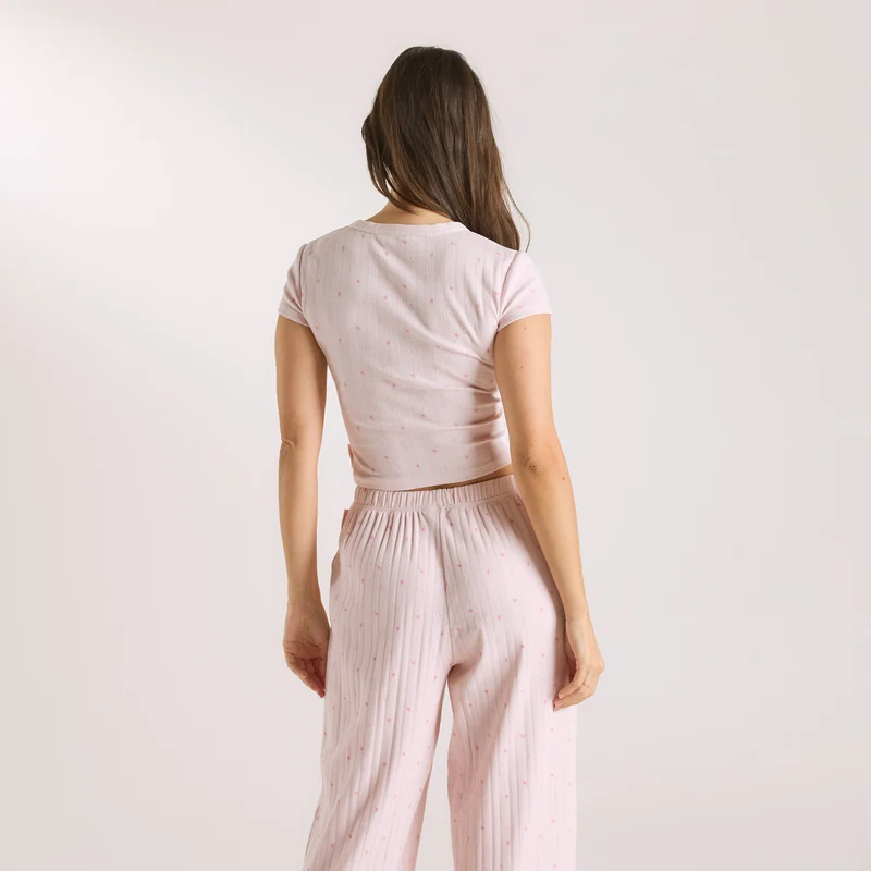Pointelle Pyjama Top - Pink Floral