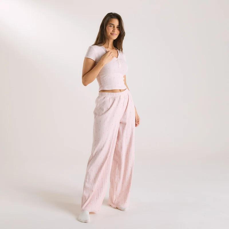 Pointelle Pyjama Top - Pink Floral