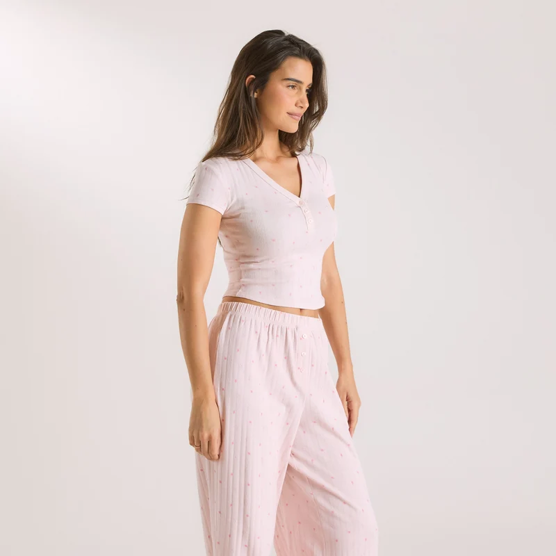 Pointelle Pyjama Top - Pink Floral