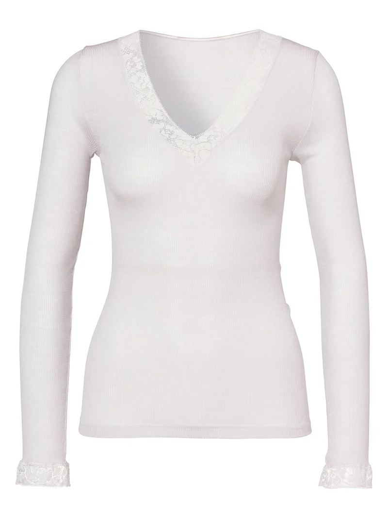 Longshirt V-Neck mit Spitze WOOL & SILK