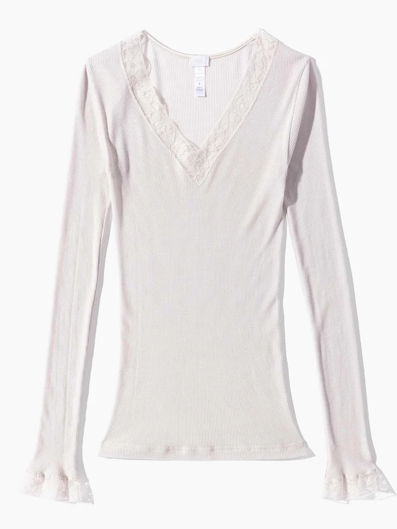 Longshirt V-Neck mit Spitze WOOL & SILK