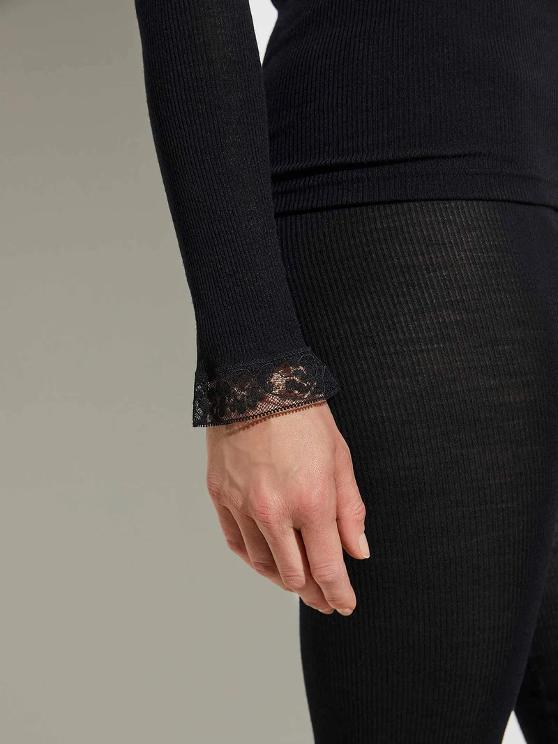 Longshirt V-Neck mit Spitze WOOL & SILK