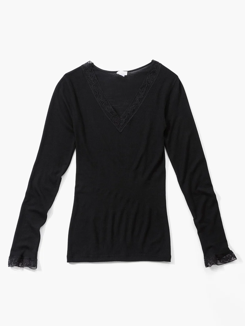 Longshirt V-Neck mit Spitze WOOL & SILK