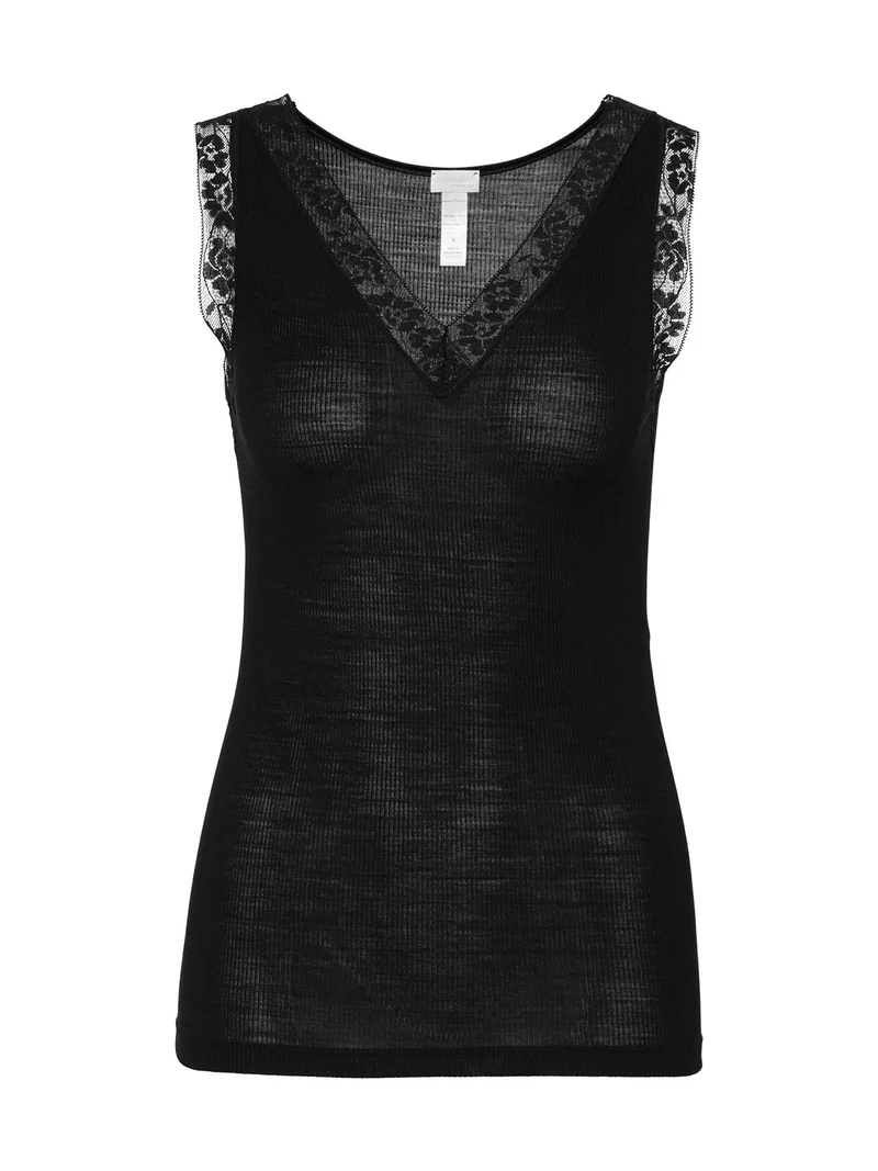 Top V-Neck mit Spitze WOOL & SILK