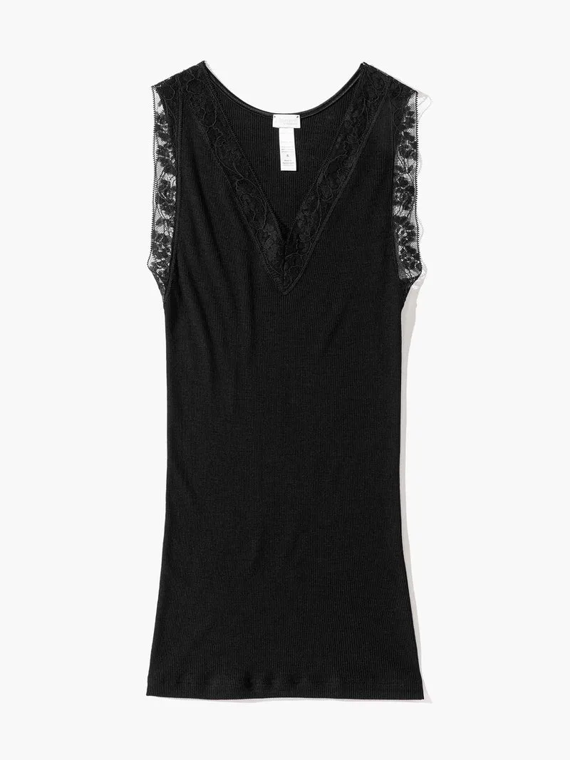 Top V-Neck mit Spitze WOOL & SILK