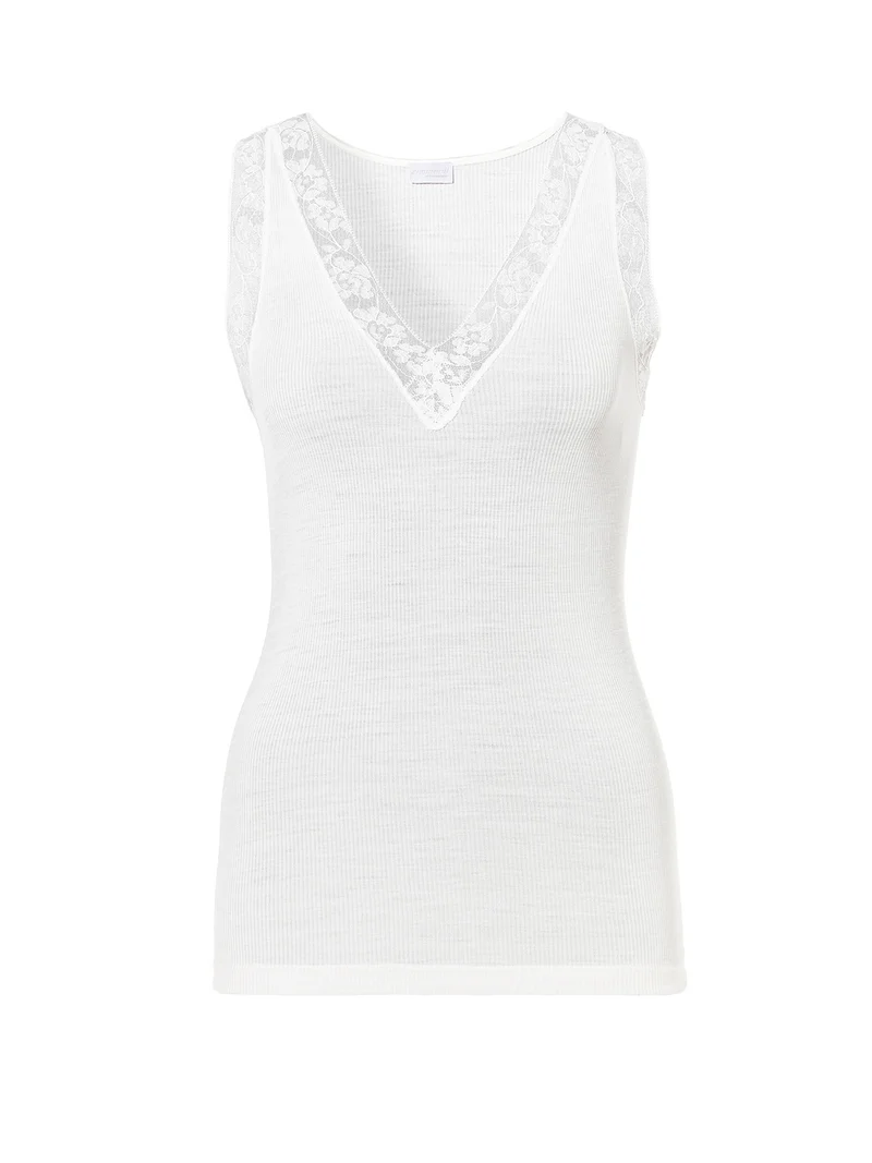 Top V-Neck mit Spitze WOOL & SILK