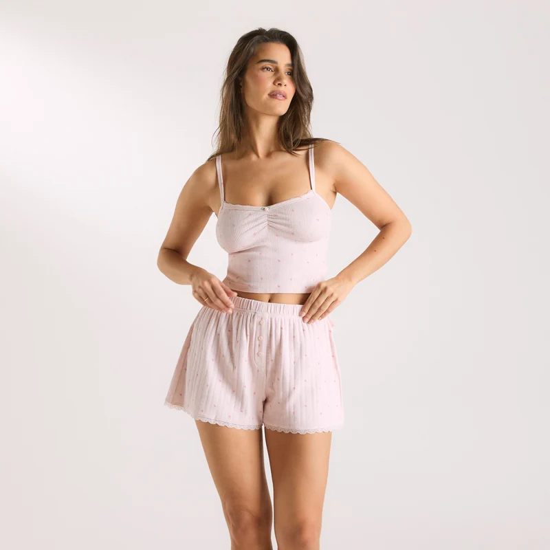 Pointelle Cami Pyjama Top - Pink Floral