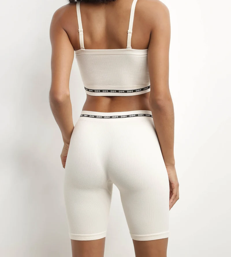 Hellbeige Radlershorts aus gerippter Mikrofaser - Icons Seamless