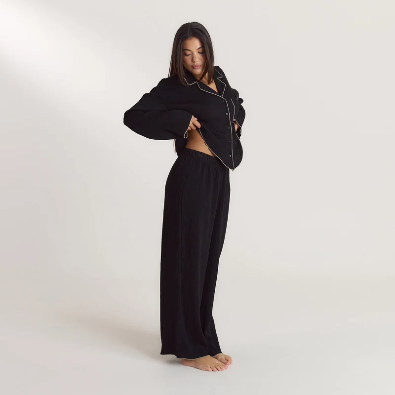 Crinkle Pyjama Bottoms - Black