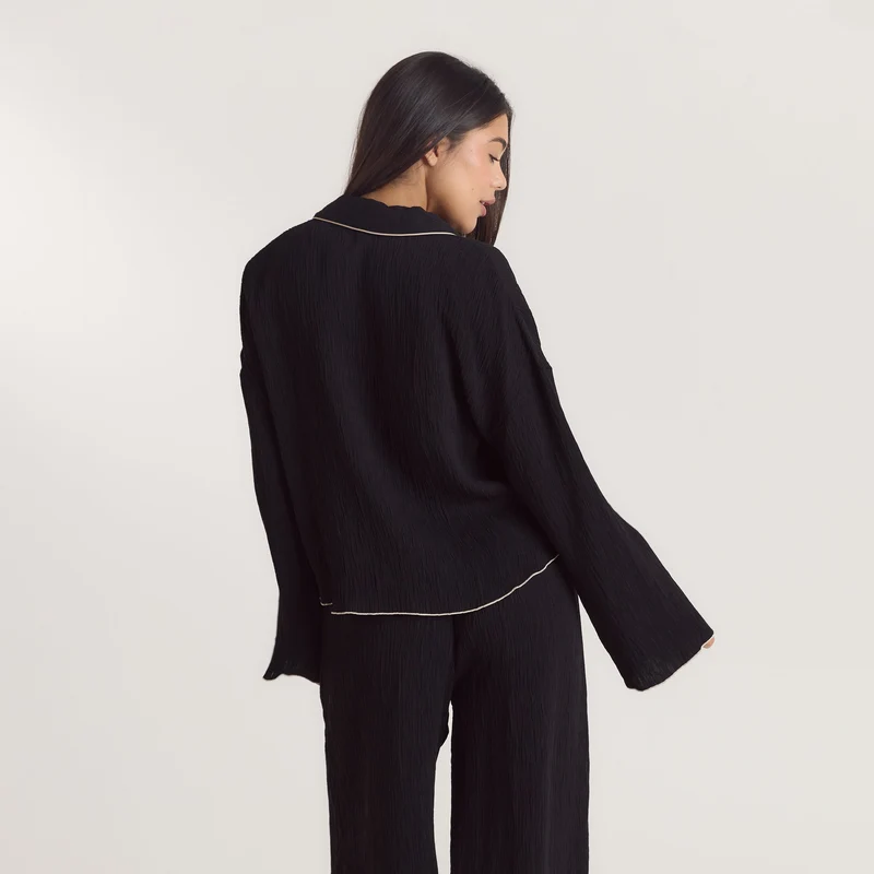 Crinkle Pyjama Shirt - Black
