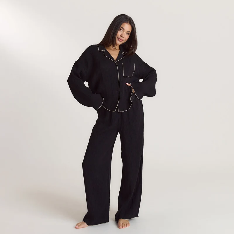 Crinkle Pyjama Shirt - Black