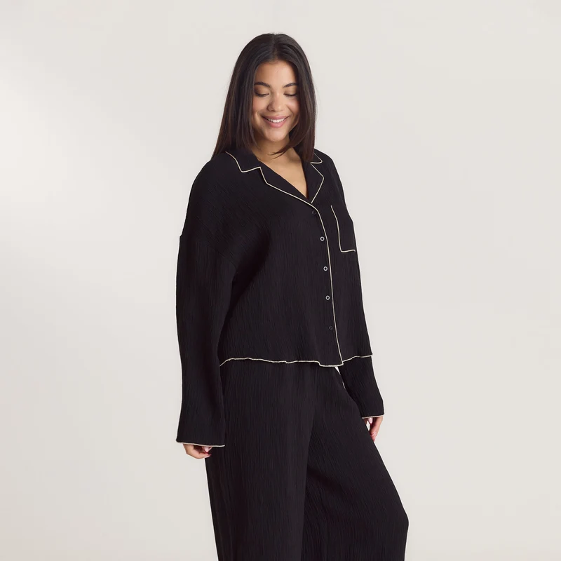 Crinkle Pyjama Shirt - Black