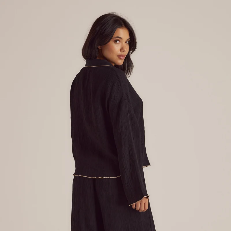 Crinkle Pyjama Shirt - Black