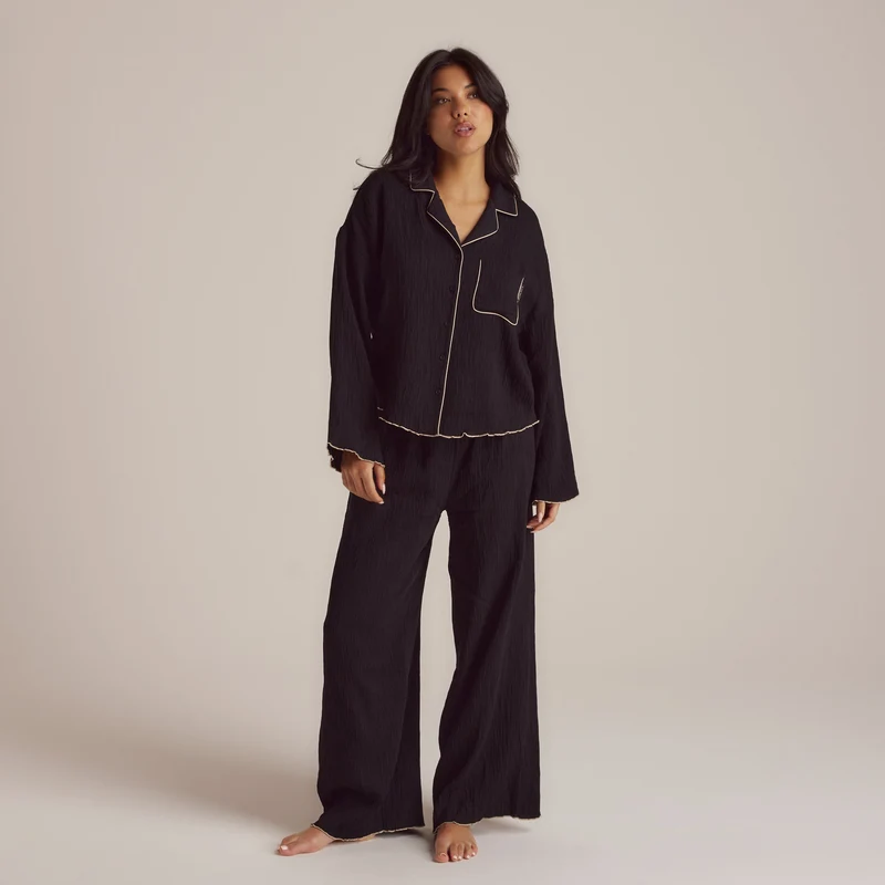 Crinkle Pyjama Shirt - Black