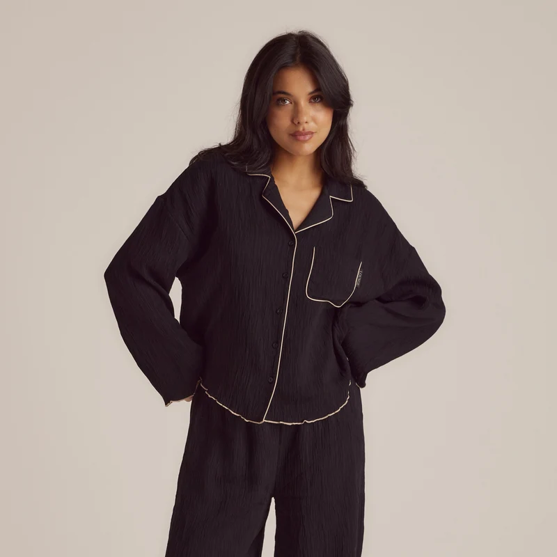 Crinkle Pyjama Shirt - Black