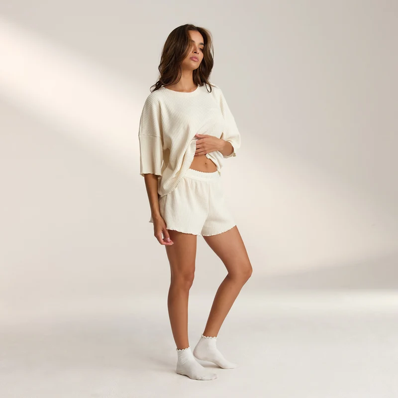 Soft Waffle Pyjama Shorts - Cream