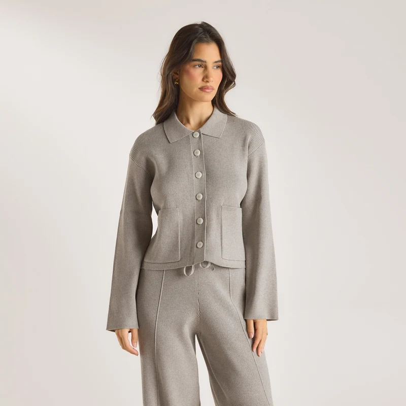 Knitted Oversized Shirt - Warm Grey