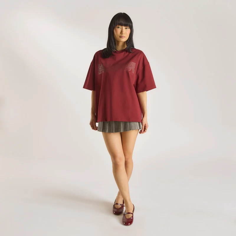 Oversized Graphic Tee - Burgundy