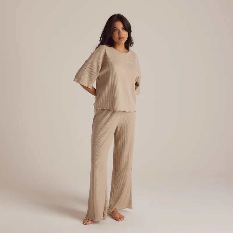 Soft Waffle Pyjama Top - Mink