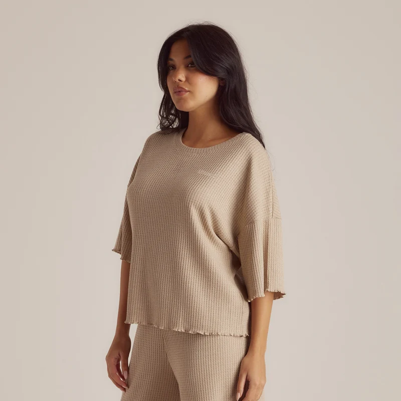 Soft Waffle Pyjama Top - Mink