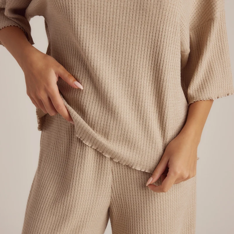 Soft Waffle Pyjama Top - Mink
